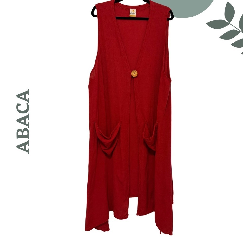 Boho Bold in Deep Red – ABACÁ 100% Cotton Sleeveless Cardigan Vest One Size